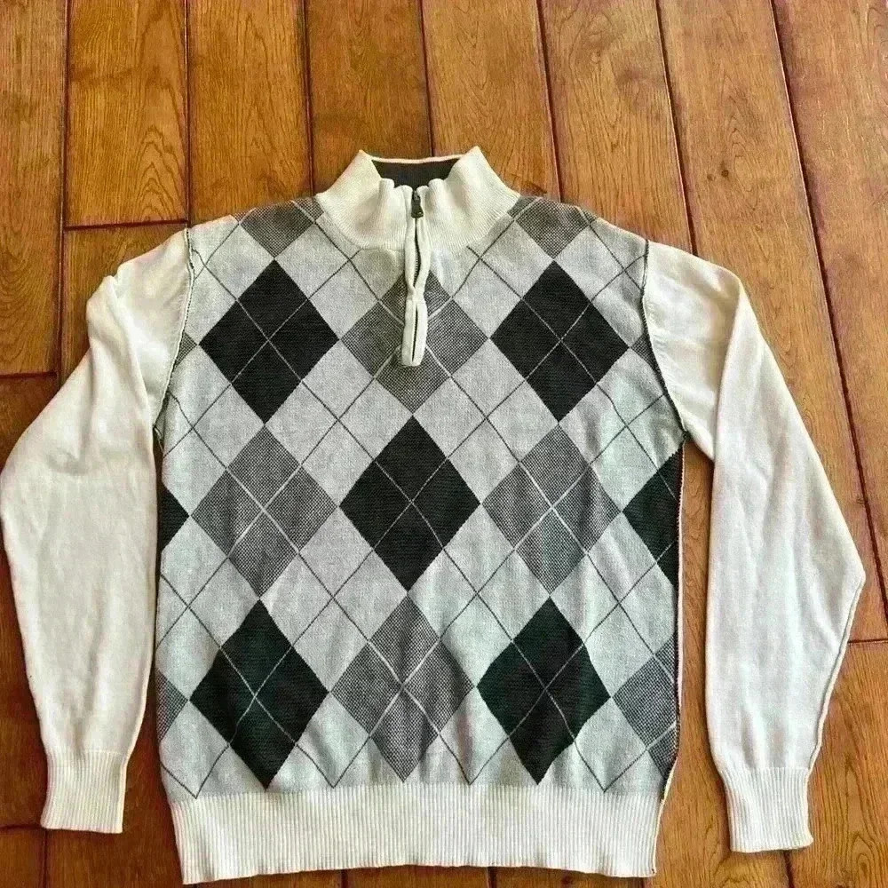 Men’s BKE slim fit 1/4 zip argyle sweater, size M fall style winter cozy